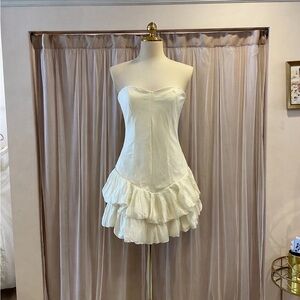 Ivory Strapless Ruffle Hem Dress